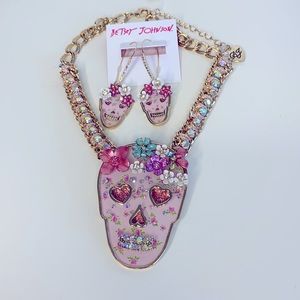 Betsey Johnson Sugar Skull necklace and earrings
